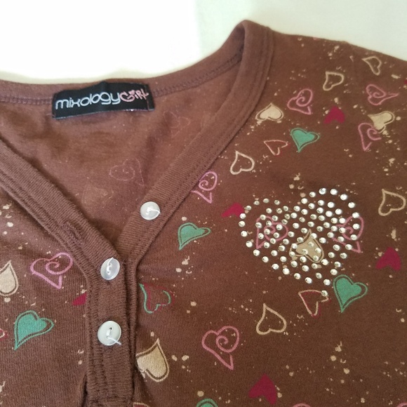 Brown Colorful Hearts Short Sleeves Shirt - Picture 3 of 4